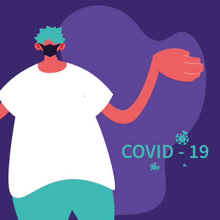 man with surgical mask avoiding infection by covid 19 vector illustration designの写真素材