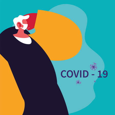 man with surgical mask avoiding infection by covid 19 vector illustration designの写真素材