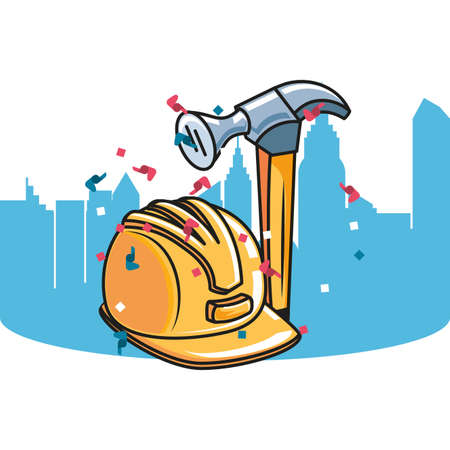hammer tool handle with helmet secure vector illustration designのイラスト素材
