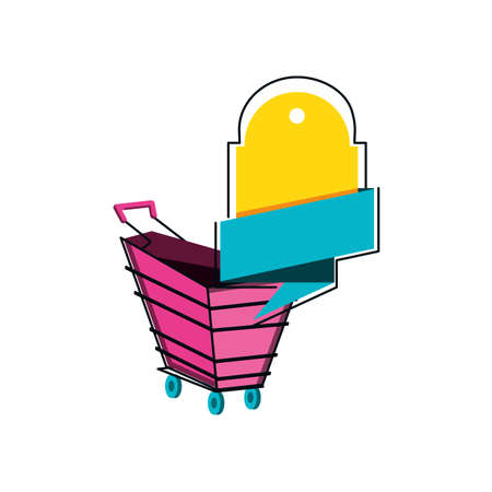 shopping cart with ribbon and tag vector illustration designの写真素材