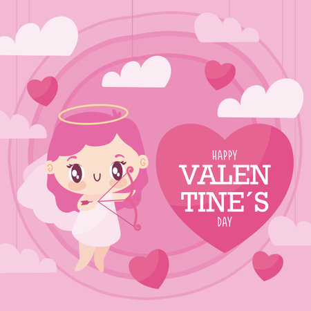 Cupid cartoon heart and clouds design of Valentines day love passion romantic wedding decoration and marriage theme Vector illustrationの写真素材