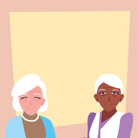 happy elderly women sharing at home vector illustration designの写真素材
