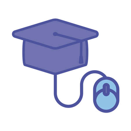 Graduation cap and mouse line and fill style icon design, Education online and elearning theme Vector illustrationのイラスト素材