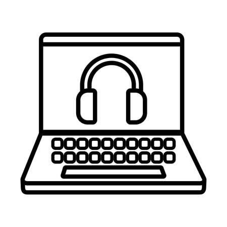Headphone inside laptop line style icon design, Device music sound and audio theme Vector illustrationのイラスト素材