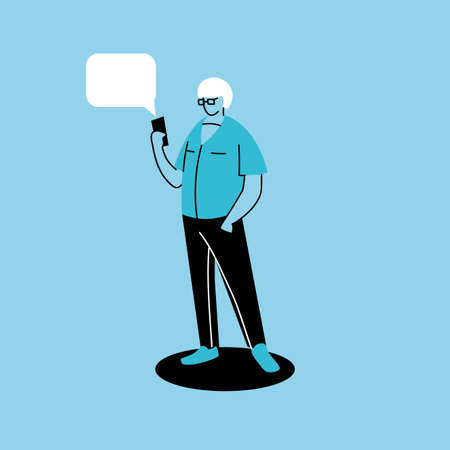 young man standing holding smartphone vector illustration designのイラスト素材