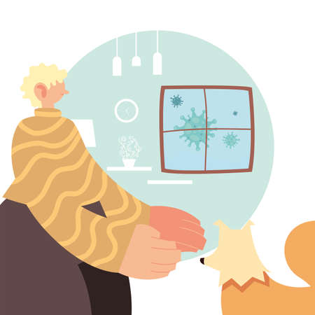 man and pet in coronavirus prevention vector illustration design.のイラスト素材