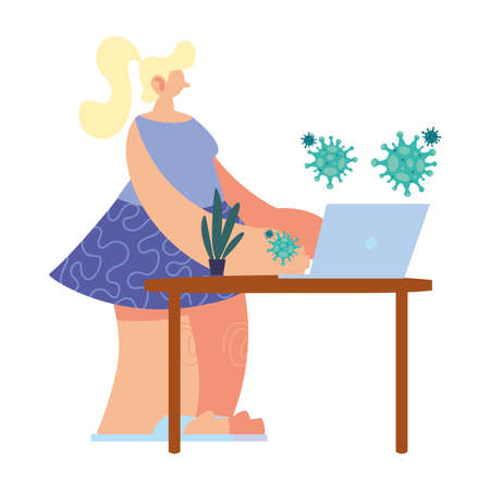 woman disabling workplace by coronavirus vector illustration designのイラスト素材