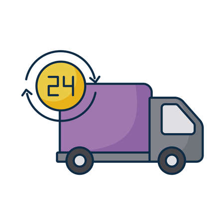 cargo transport truck with symbol of service 24 hours on white background vector illustration designのイラスト素材
