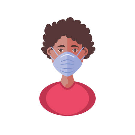 young man with face mask, coronavirus prevention vector illustration designのイラスト素材