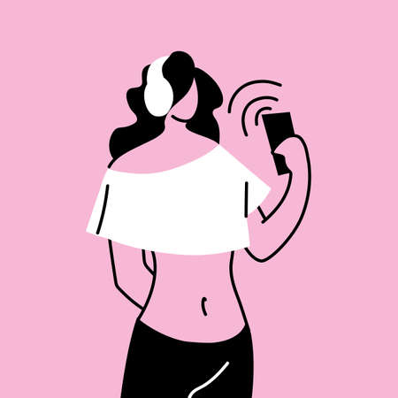 woman listening to music with headphones vector illustration designのイラスト素材