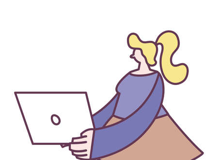 woman with laptop on white background vector illustration designのイラスト素材