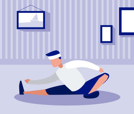 man out doing exercises at home vector illustration designのイラスト素材