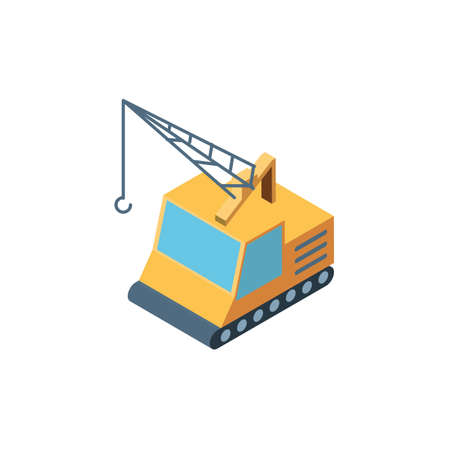 Yellow crane truck design of Construction working maintenance workshop repairing progress labor and industrial theme Vector illustrationのイラスト素材