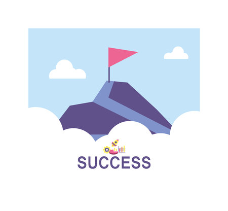 mountains with flag , way to success vector illustration designのイラスト素材