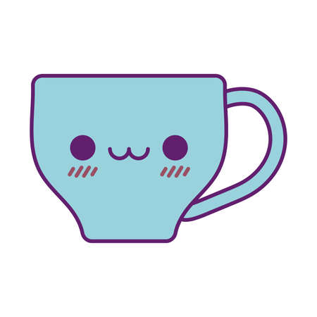 coffee cup cartoon line and fill style icon design, Kawaii food cute expression character funny and emoticon theme Vector illustrationのイラスト素材