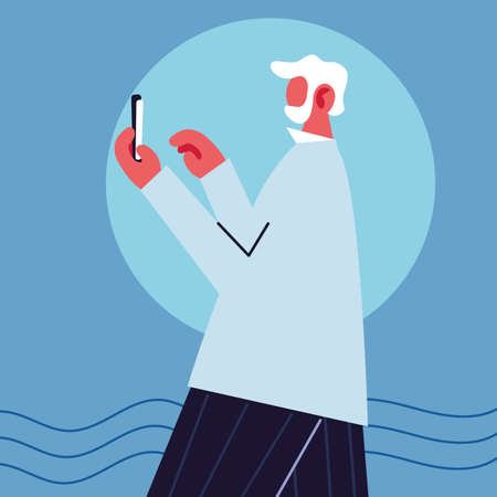 man holding smartphone, social media vector illustration designのイラスト素材