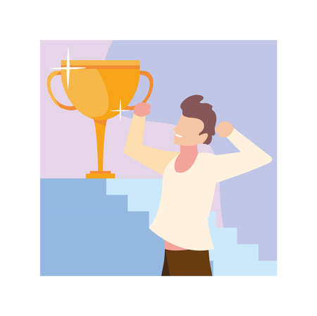 young man with gold trophy vector illustration designのイラスト素材