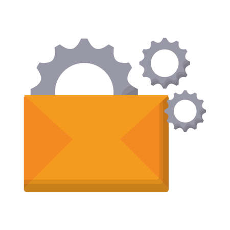 gear wheels and envelope icon over white background, vector illustrationのイラスト素材