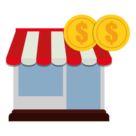 store facade building with coins money vector illustration designのイラスト素材