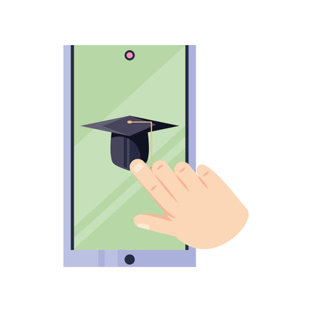 hand pointing on the touch screen of the smartphone vector illustration design