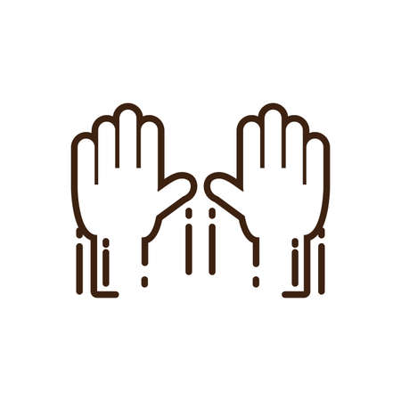 two hands raised icon over white background, line style, vector illustration designの写真素材