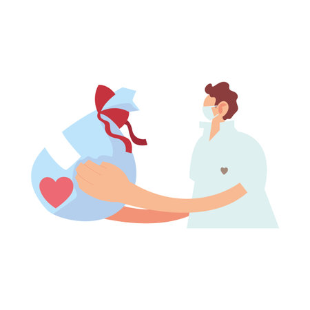 delivery boy wearing face mask vector illustration designのイラスト素材