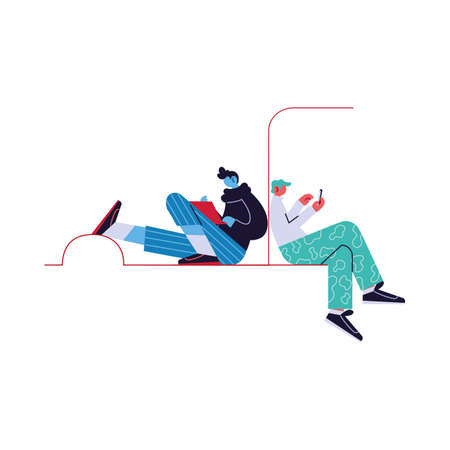 men connected online by different electronic means vector illustration designのイラスト素材