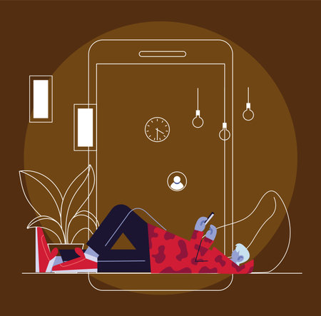 man connected online by laptop at home vector illustration designのイラスト素材