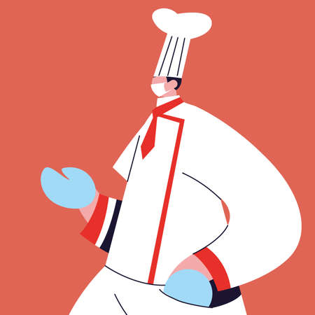 chef using face mask and uniform vector illustration designのイラスト素材