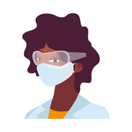 industrial worker woman wearing face mask vector illustration designのイラスト素材