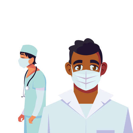 Men doctors with uniforms and masks design of Medical care health and emergency theme Vector illustrationのイラスト素材