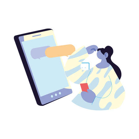 Woman cartoon with smartphone chatting and bubbles design, Message chat and communication theme Vector illustrationのイラスト素材