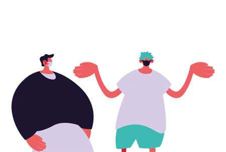 Urban men cartoons with masks and casual cloth design of Medical care and covid 19 virus theme Vector illustrationのイラスト素材