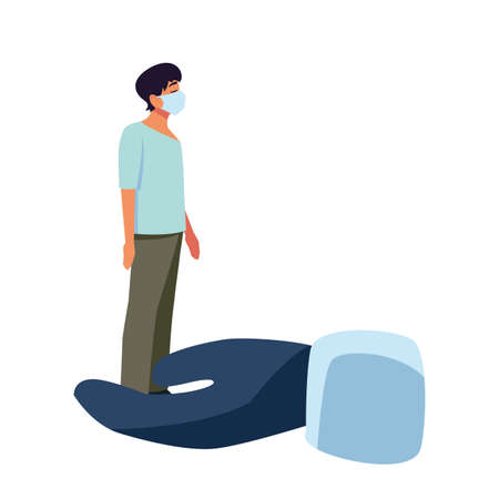 Man with mask over glove design of Medical care and covid 19 virus theme Vector illustrationのイラスト素材