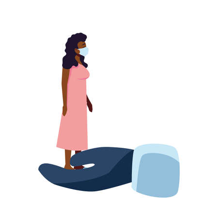 Woman with mask over glove design of Medical care and covid 19 virus theme Vector illustrationのイラスト素材