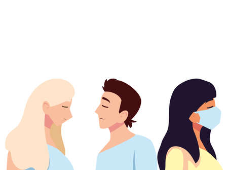 Man and women feeling sick and with mask design of Medical care and covid 19 virus theme Vector illustrationのイラスト素材