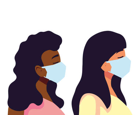 Women with masks design of Medical care and covid 19 virus theme Vector illustrationのイラスト素材