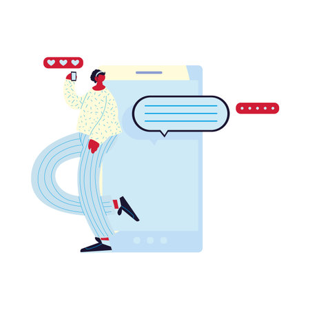 Woman cartoon with smartphone chatting and bubbles design, Message chat and communication theme Vector illustrationのイラスト素材