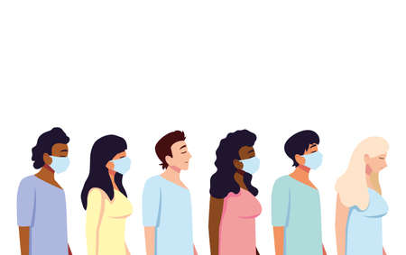 People with masks design of Medical care and covid 19 virus theme Vector illustrationのイラスト素材