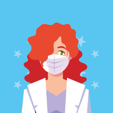 Woman doctor with uniform and mask in front of stars design of Medical care health and emergency theme Vector illustrationのイラスト素材