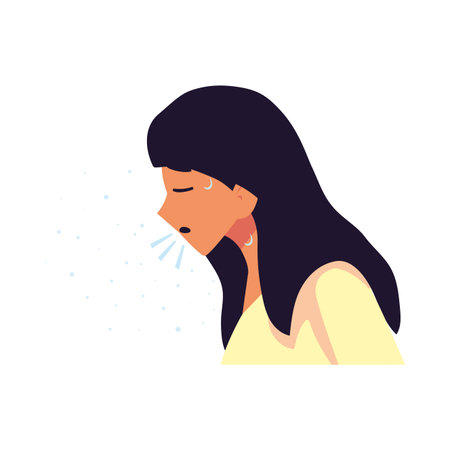 Woman with dry cough feeling sick design of Medical care and covid 19 virus theme Vector illustrationのイラスト素材
