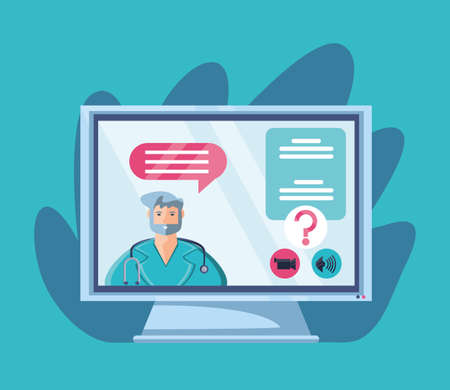 computer screen with online medical support vector illustration designのイラスト素材
