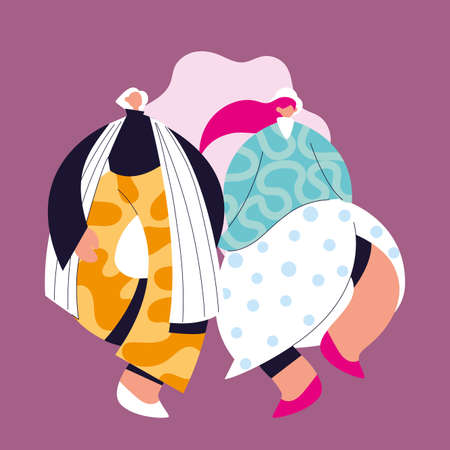 Urban women cartoons with casual cloth design, Person people human and social media theme Vector illustrationのイラスト素材