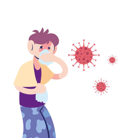young man with coronavirus symptoms vector illustration designのイラスト素材