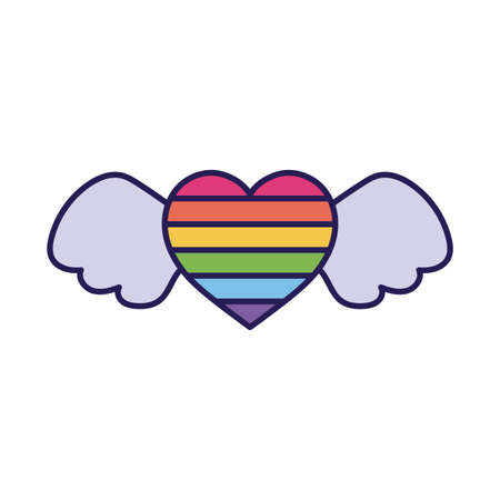 lgtbi heart with wings fill style icon design, Pride day sexual orientation and identity theme Vector illustrationのイラスト素材
