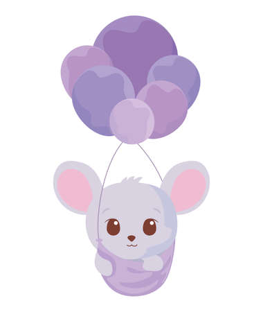 Cute mouse cartoon with balloons design, Animal zoo life nature character childhood and adorable theme Vector illustrationのイラスト素材