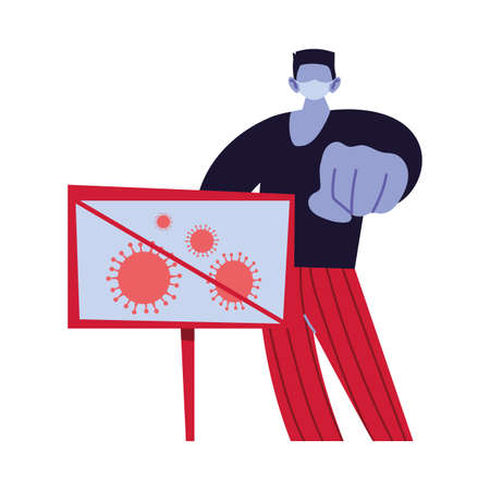 man warns of new coronavirus vector illustration designのイラスト素材