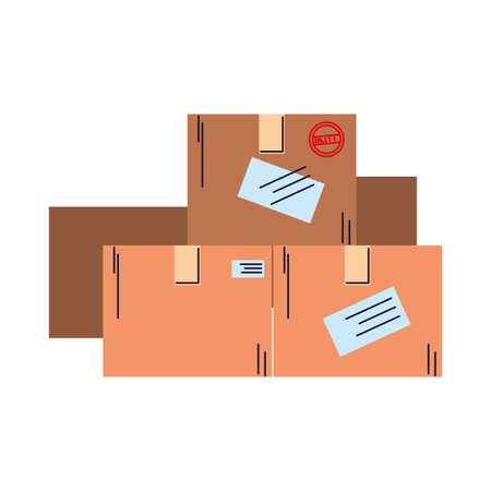 Cardboard boxes to deliver to different destinations with safety standards vector illustration designのイラスト素材
