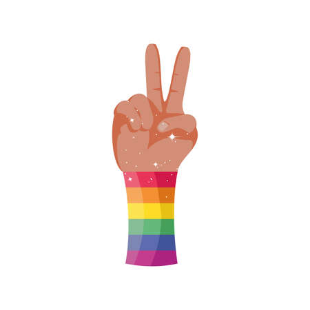 hand with gay pride peace and love symbol on white background vector illustration designのイラスト素材