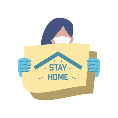 stay at home campaign, woman wearing a face mask vector illustration designのイラスト素材